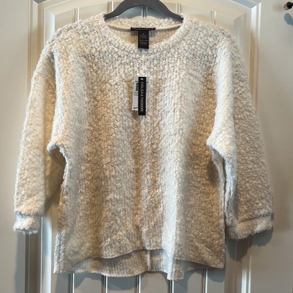 NWT winter white/ivory/cream wool blend 3/4 sleeve timeless classic sweater Med - Picture 2 of 9